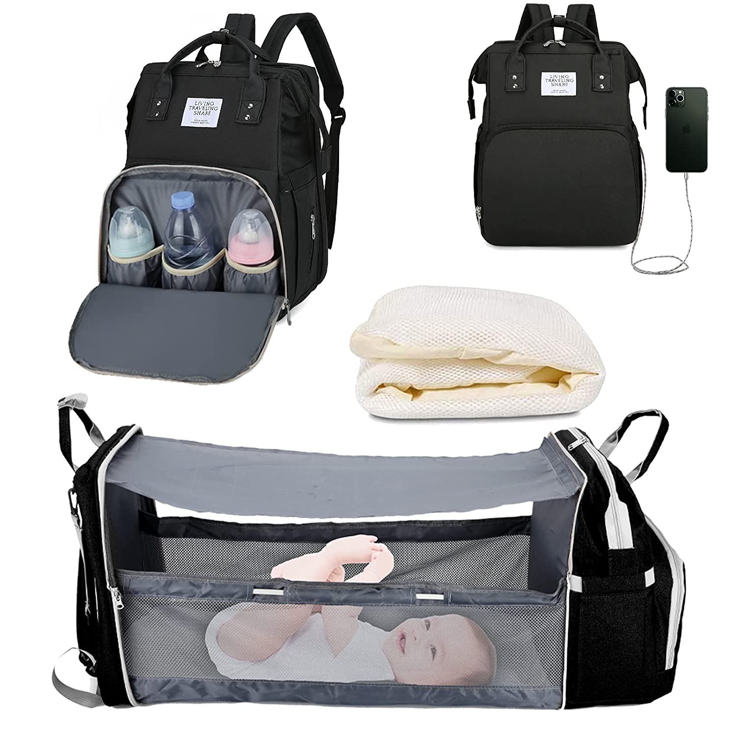HAMUR Baby Bag Organizer, Portable Stroller Mini Diaper Bag Pouches Travel  Gear, Foldable Newborn Baby Essentials Carriage Bag for Boys & Girls