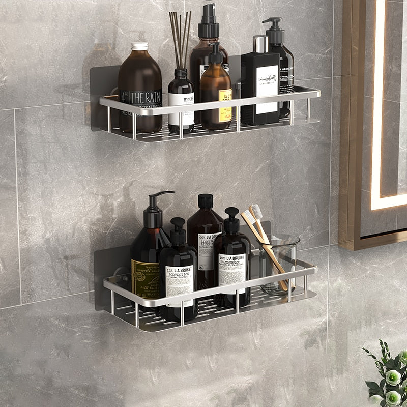 Wall Mounted Silver Bathroom Shelf Aluminum Alloy Shower Caddy